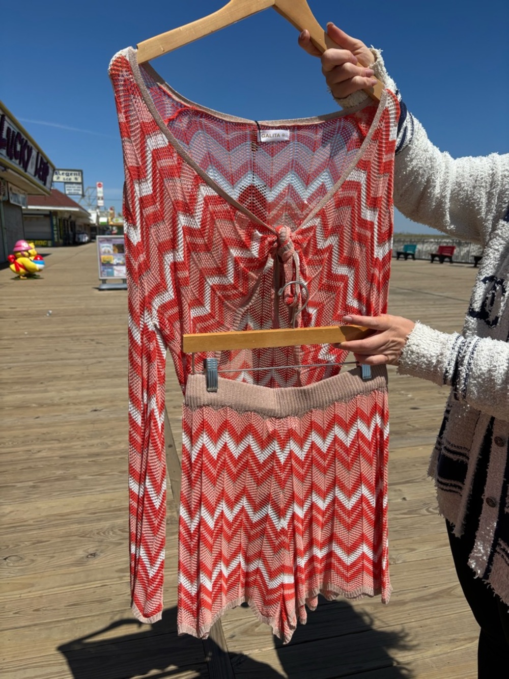 Missoni inspired Knit Two-Piece Set in Coral & Cream